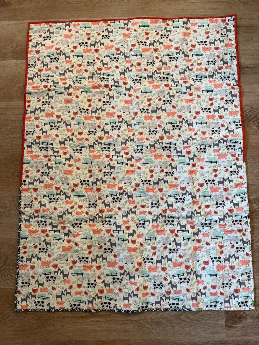 Handmade Baby Quilt Multicolor Patchwork Quilt - farm animals